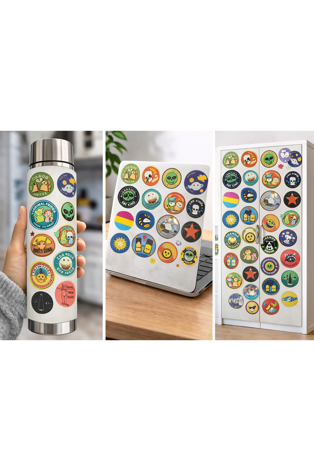 Retro Character Sticker Set 22X30 cm – Round Pop Art Stickers Laptop
