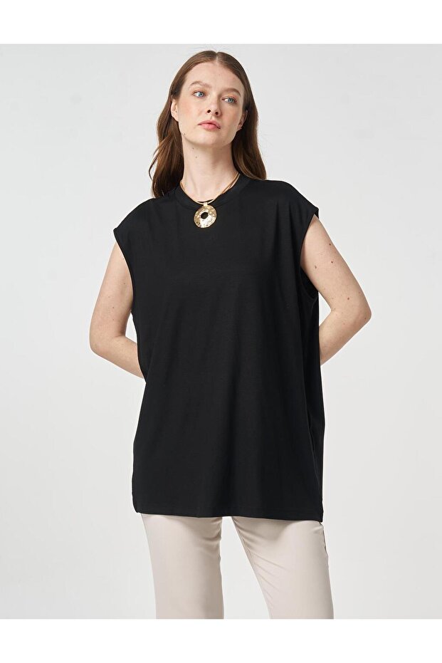 Sıfır Kol Örme Bluz Siyah - 1