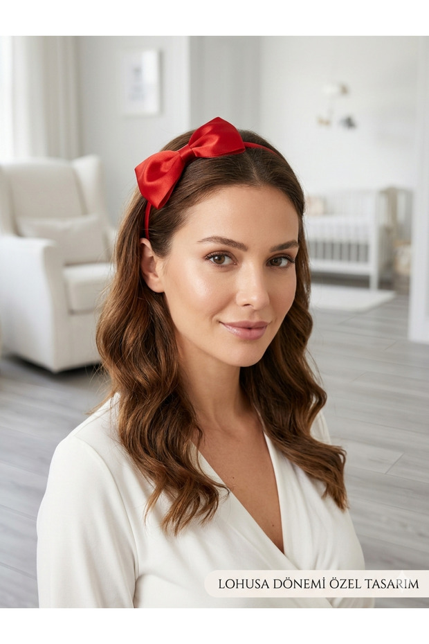 Red Satin Maternity Crown with Large Bow - Baby Shower & Birth Photography