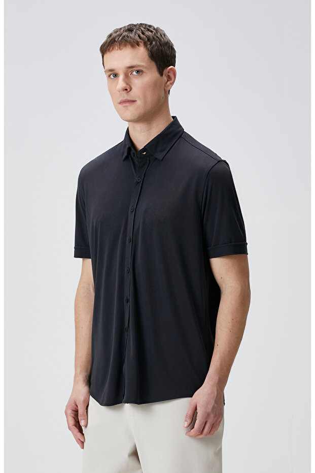 Siyah Comfort Örme Gömlek - 4