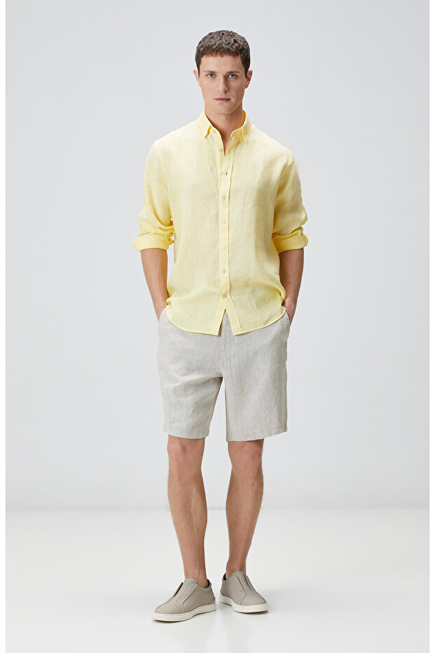 Sarı Keten Gömlek - 2