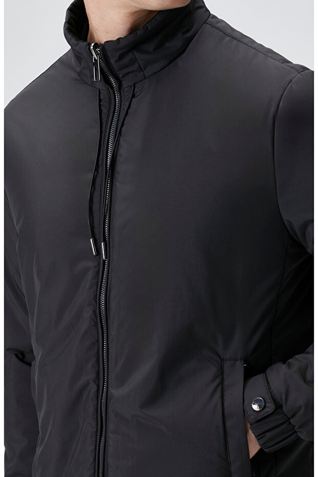 Siyah Dik Yaka Mont - 7