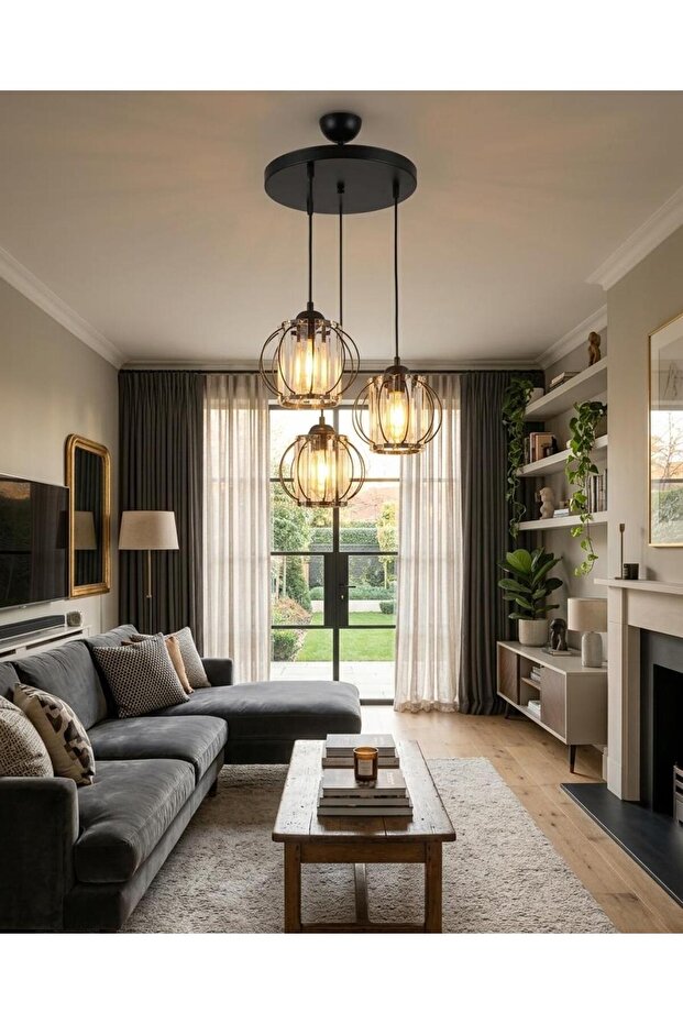 Kumru 3'lü Avize Siyah - 5