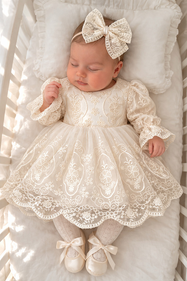 Aster Set of Lace Luxury Dresses for Mevlüt and Special Occasions 100% Cotton Newborn Baby Girl