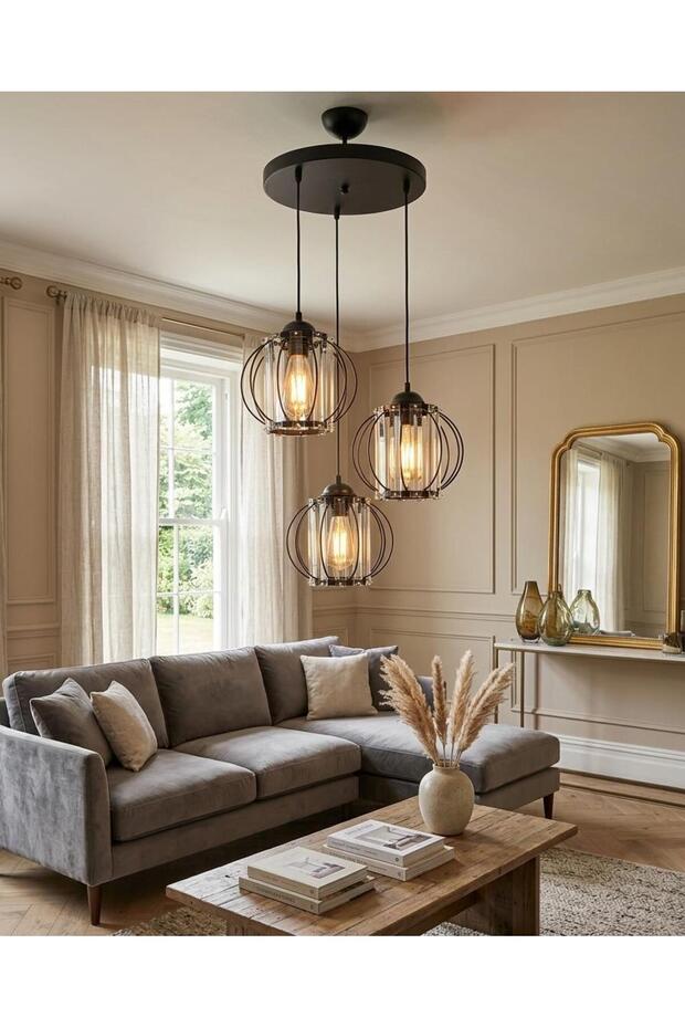 Kumru 3'lü Avize Siyah - 1