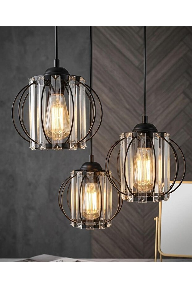 Kumru 3'lü Avize Siyah - 6