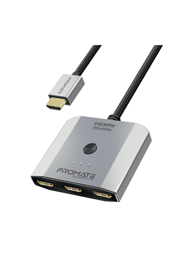 4K HDMI Switch with 4K @60Hz HD Output, Triple HDMI Ports and Switch Button, MediaSwitch-H3