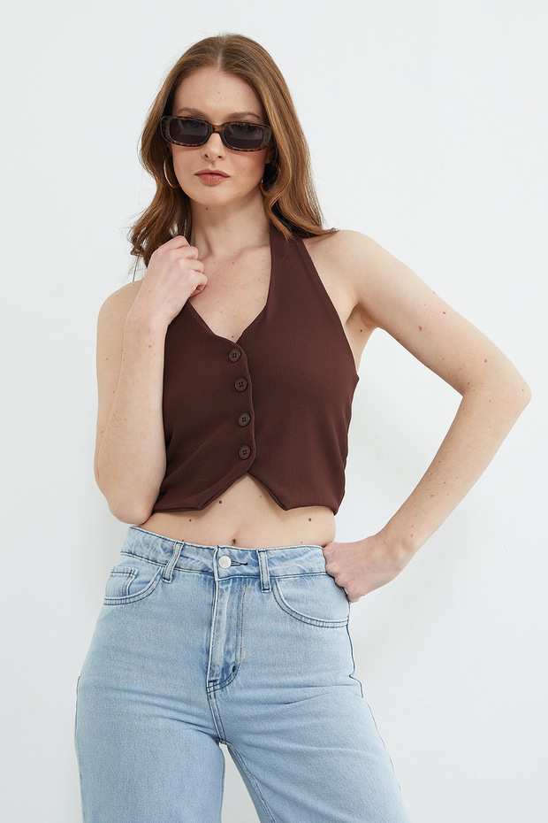 Halter Neck Buttoned Vest - 6