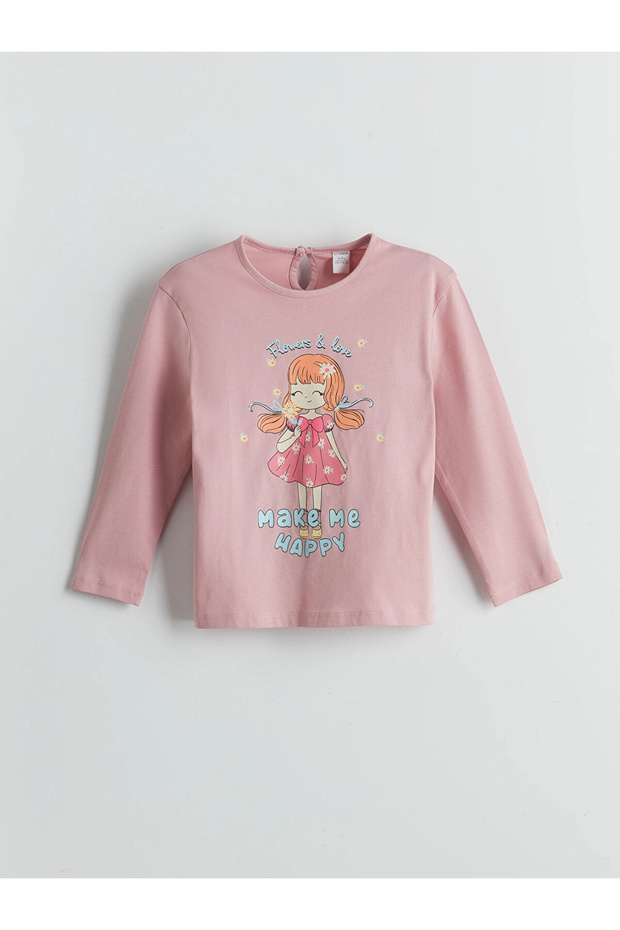 Lcw Kids Pink Crew Neck Printed Girls' T-Shirt