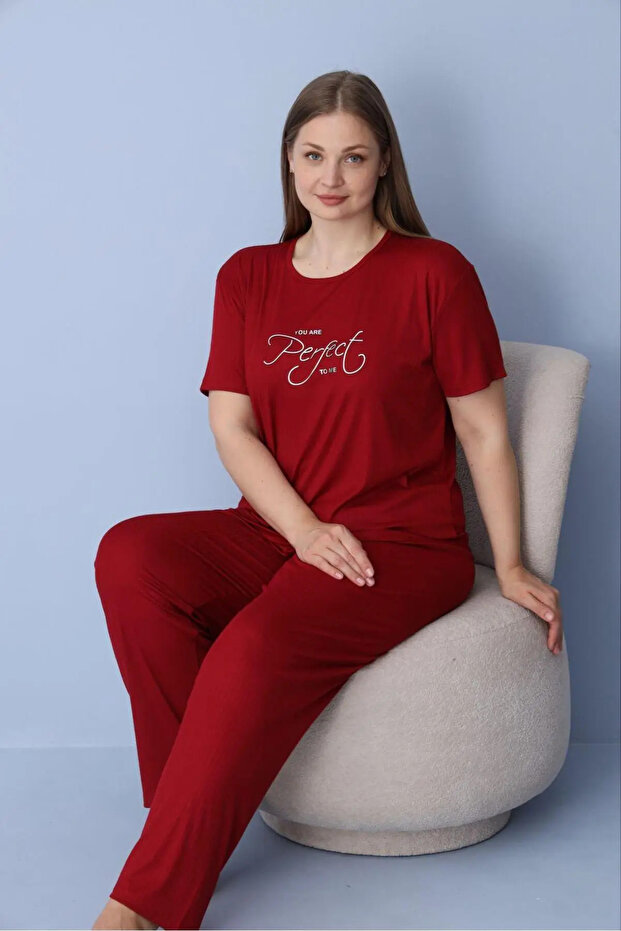 Women's Plus Size Printed Short Sleeve Red Pajama Set Dublin Fabric 3XL