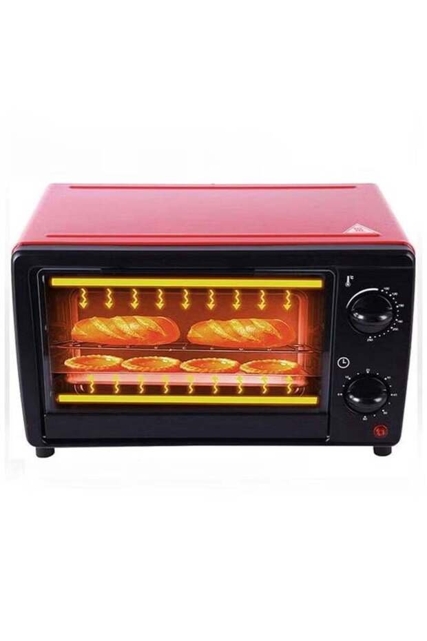 12L Electric Toaster Oven 800W with Temperature Control 100-250°C and Auto Shut Off Red