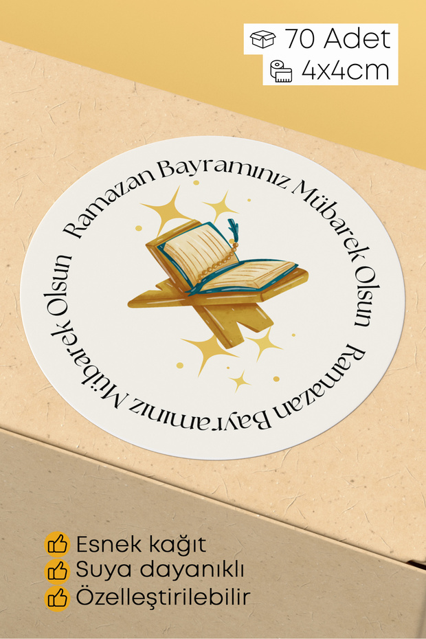 Ramadan Feast Themed Packaging Labels - 70 Pieces of 4X4Cm Round Waterproof Packaging Stickers