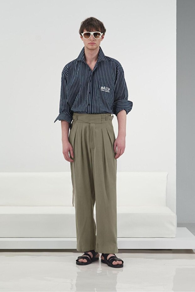 Double K Belt Detailed Pleated Khaki Modal Modal Olon