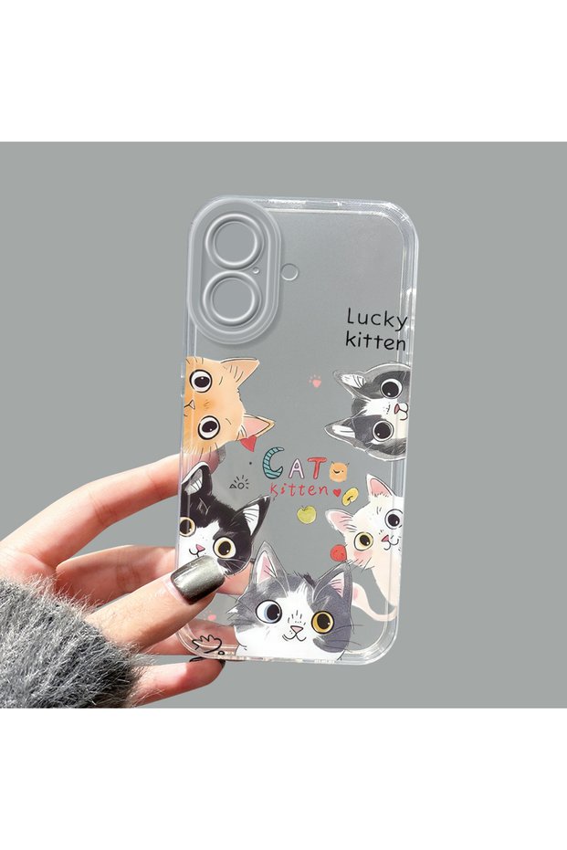 iPhone 16 Compatible Camera Protected Anti-Shock Aesthetic Print Patterned Transparent Silicone Case