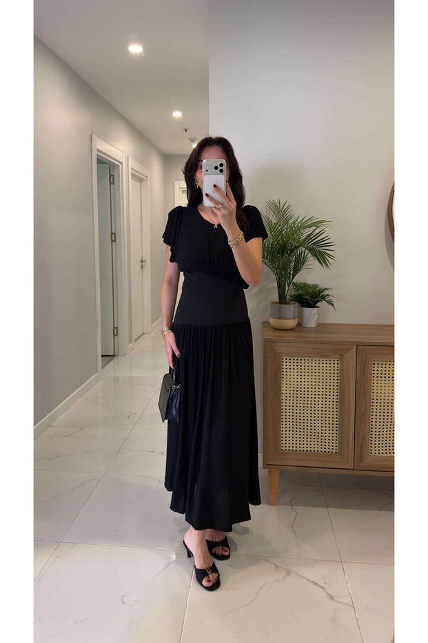 Nerta Black Corseted Midi Dress