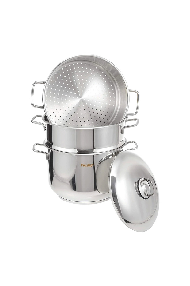 Stainless Steel 3 Layer Steamer Set, 24 cm, 4 pcs, Silver