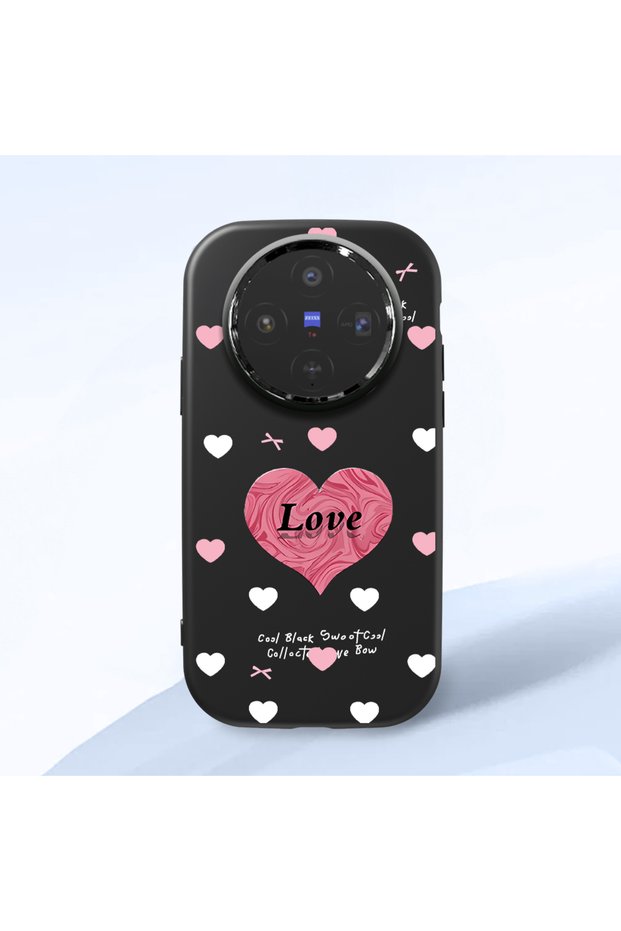 Vivo X300 Compatible Camera Protected Black Soft Silicone Phone Case Heart Patterned