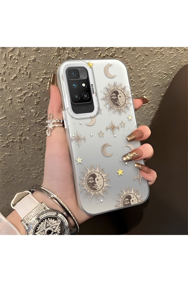 حافظة هاتف متوافقة مع Redmi 10 2022 مصنوعة من مادة Gold Tone Star منقوش أكريليك