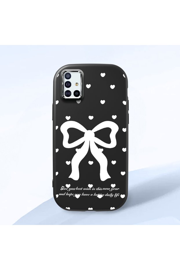 Samsung Galaxy A51 Compatible Camera Protected Black Soft Silicone Phone Case Bowknot Patterned