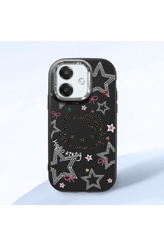 Oppo A3 Compatible Hello Kitty Patterned Camera Protected Black Soft Silicone Phone Case