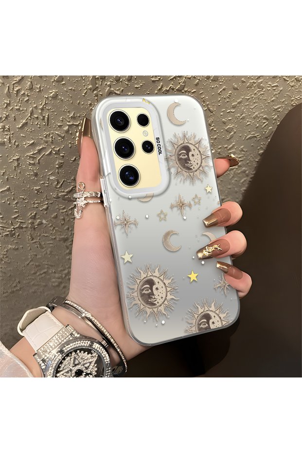 Samsung Galaxy S24 Ultra Compatible Gold Tone Star Patterned Acrylic Material Phone Case