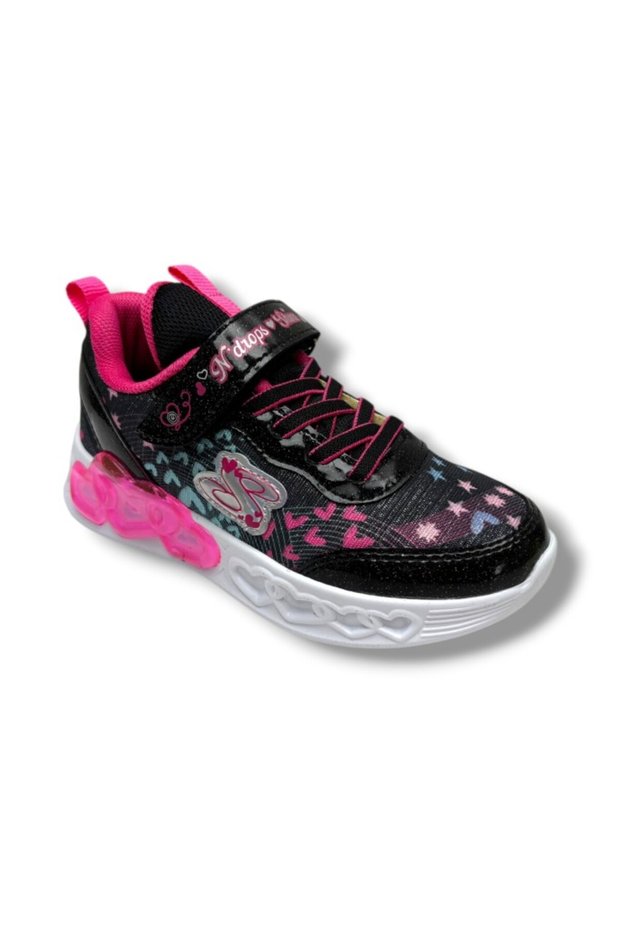 Ndrops 032-26 Anorak Patent Leather Starry Anatomical Girls' Sneakers Black Fuchsia 31-35