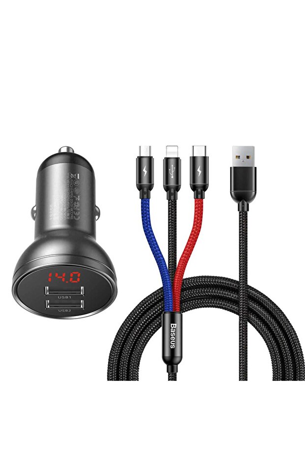 Car Charger with 3-in-1 USB Cable