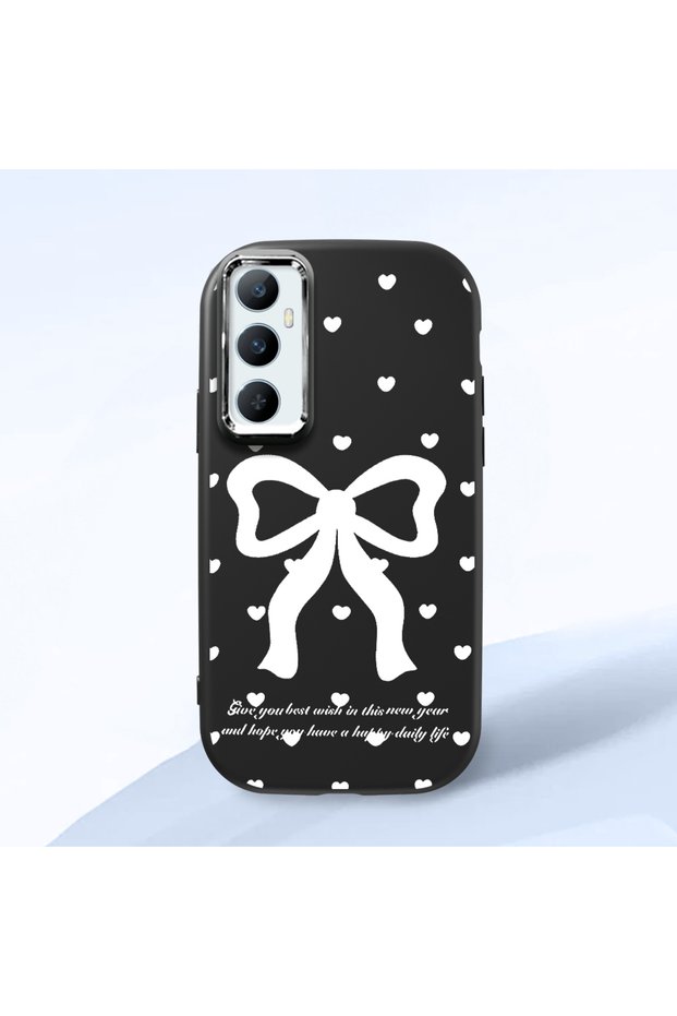 Realme C65 Compatible Camera Protected Black Soft Silicone Phone Case Bowknot Patterned