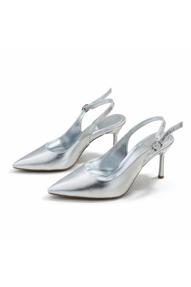 Women's 8cm Heeled Genuine Leather Pointed Toe Strapped Stylish Classic Shoes