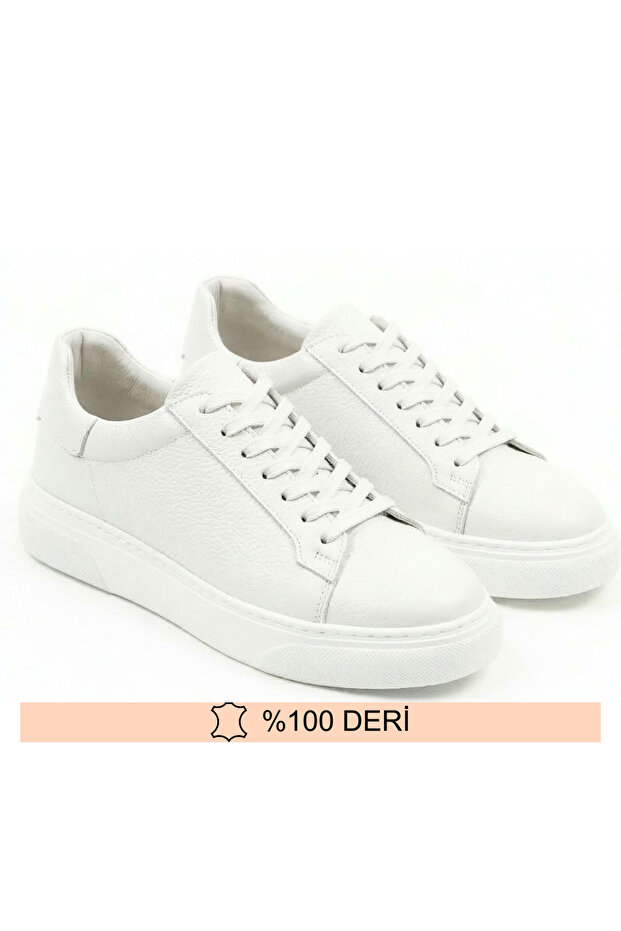 Men's White Inner Outer H Genuine Leather Lace-Up S Sneakers Shoes