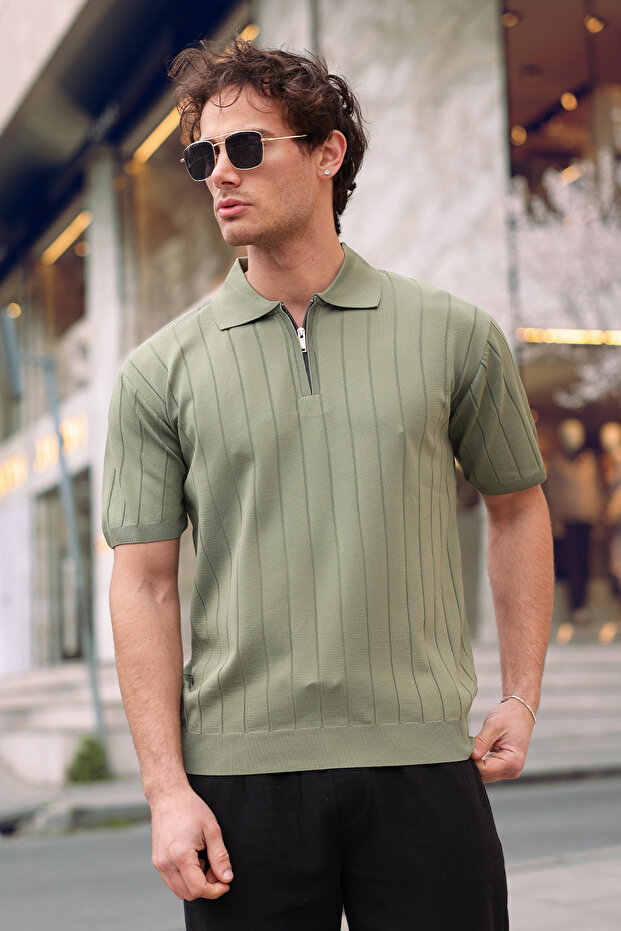 Men's Polo Neck Half Zipper T-Shirt