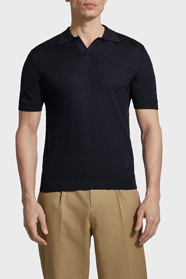 Wool Blend Regular Fit Polo Collar Short Sleeve Sweater Men's Sweater Em004307 Af24573 Ub1