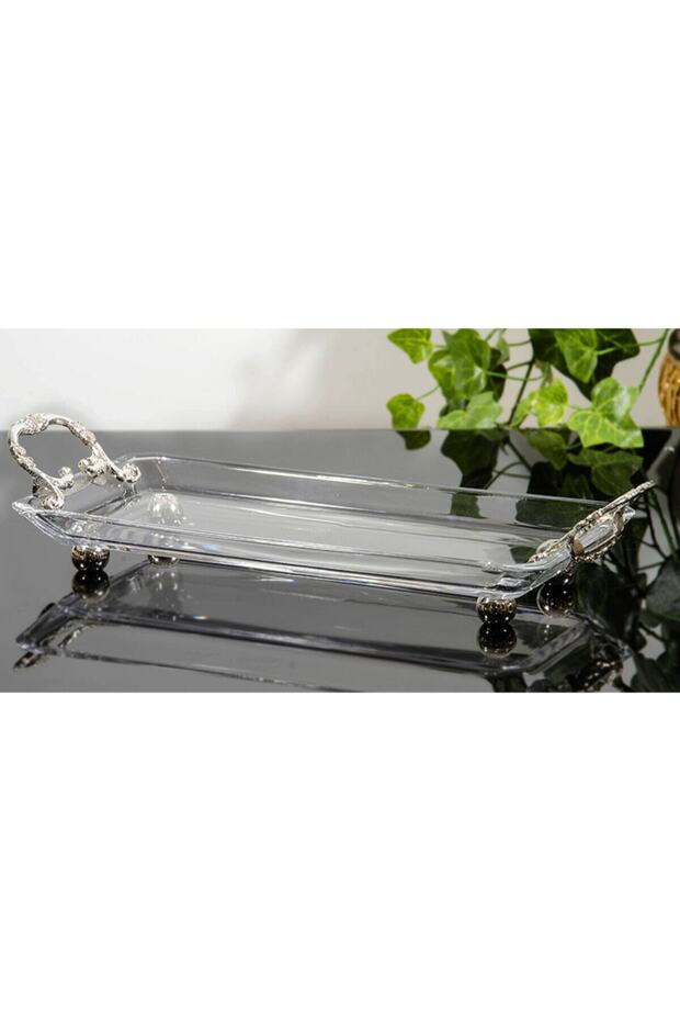 Serving Plate with Metal Handles Silver Color