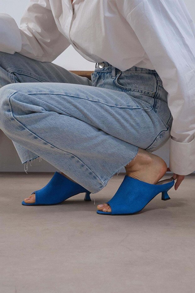 Joy Cobalt Blue Color Short Heeled Women's Shoes Slipper