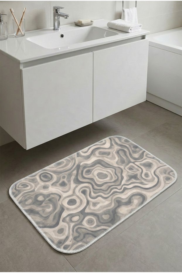 Multi-Purpose Bathroom Mat in Front of the Sink, Non-Slip Based Wudu Mat 60X40 Modern Patterned Soft Base