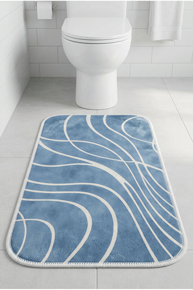 Multi-Purpose Toilet Front Bath Mat Non-Slip Base Foot Mat 60X40 Modern Patterned Soft Base