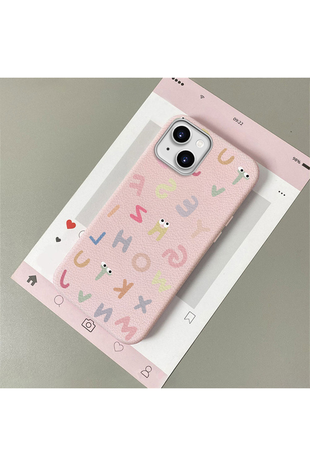 iPhone 15 Compatible Stylish Letter Patterned , Leather Textured Phone Case