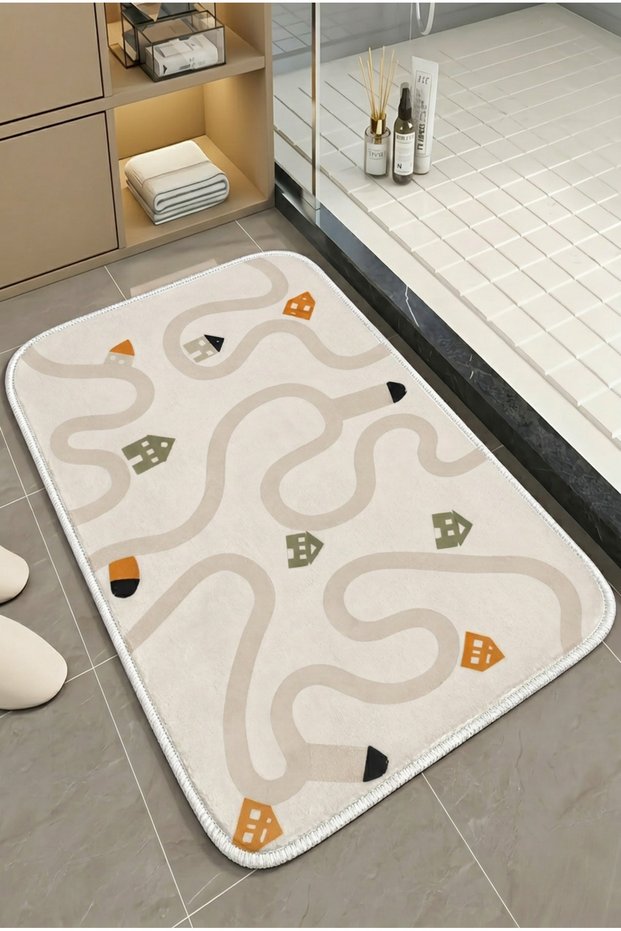 Multi-Purpose Shower Mat Non-Slip Foot Mat 60X100 Modern Patterned Soft Base