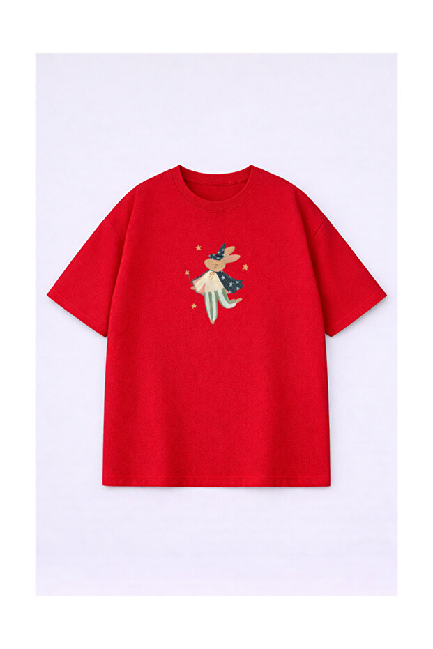 تي شيرت كبير الحجم 100% قطن قطع مريح وواسع مناسبًا من نوع T-Shirt Magician Rabbit مطبوع