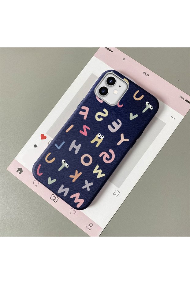iPhone 11 Compatible Stylish Letter Patterned , Leather Textured Phone Case