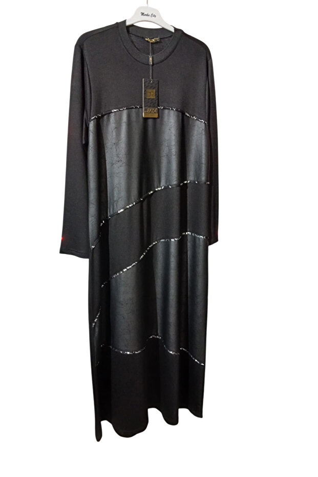 Deri görünümlü boydan elbise - 3