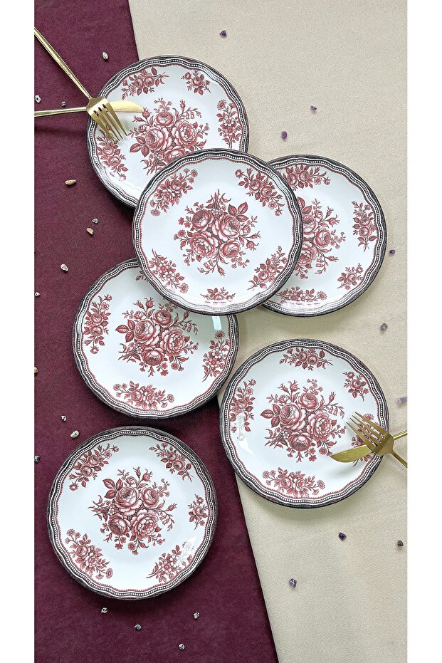 Antique Burgundy 6-Piece Luxury Dessert Plate Set