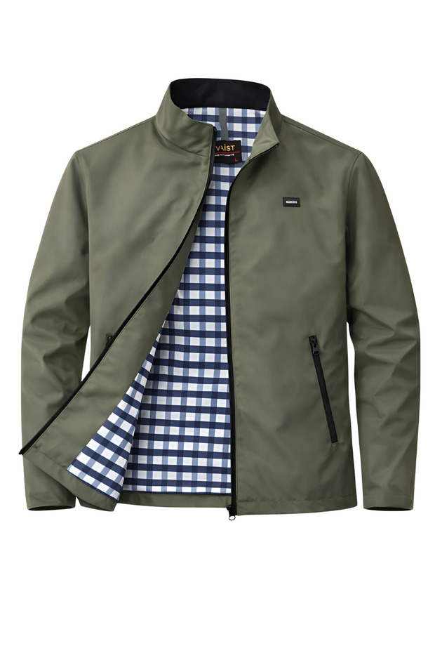 Green Men's Cotton Polyester Blended Bonded Fabric Water and Windproof Transitional & Summer Coat