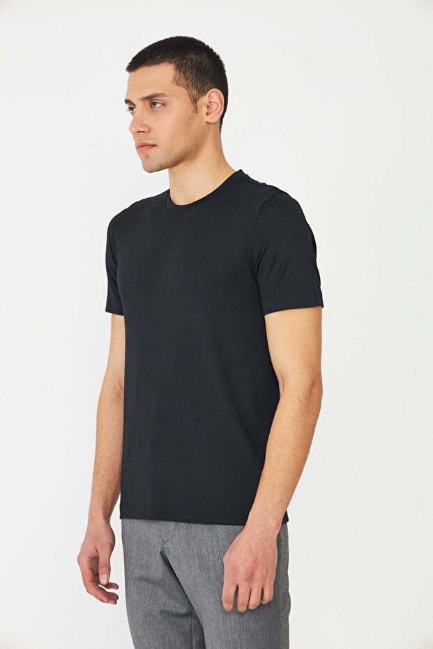 Μαύρο T-shirt Crew Neck Basic - 2