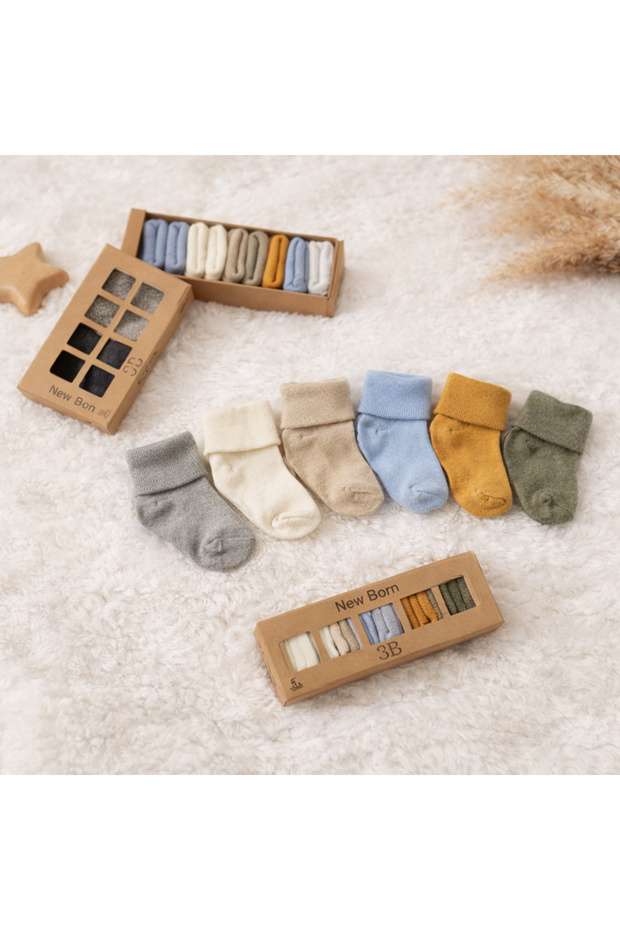 Baby Mixed Color 100% Cotton 6-Piece Sock Set 2 Boxes