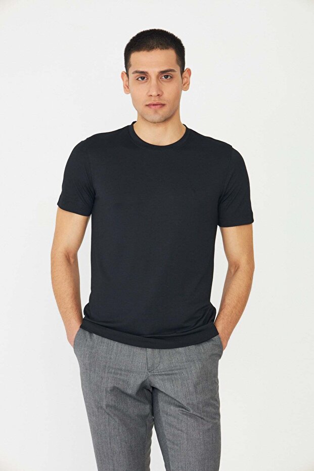 Μαύρο T-shirt Crew Neck Basic - 6