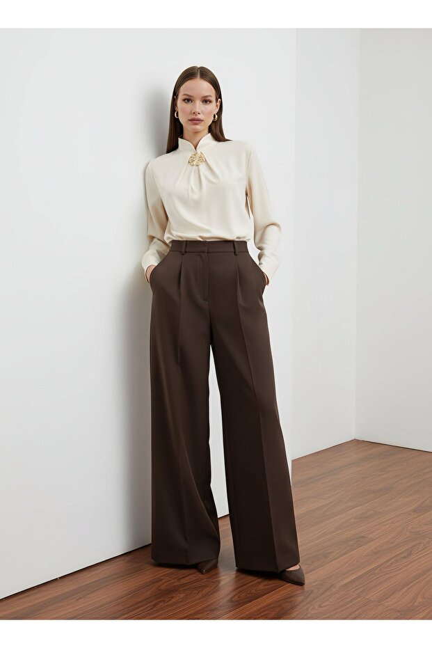 Stylish Blouse Shirt with Gold Brooch Detail