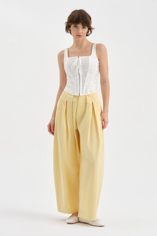Women's Pleated Detailed 100% Cotton Design Balloon Fit Trousers