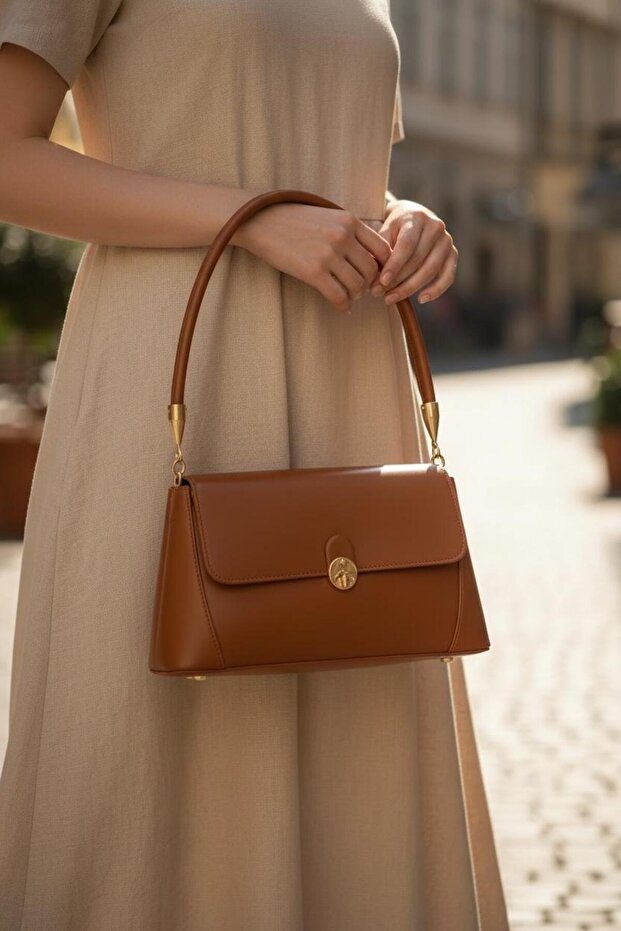 Retro Flap Lock-Detail Round-Strap Design Women's Hand and Shoulder Bag