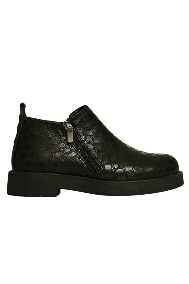 Black Print Leather Zippered Women's Daily Boots